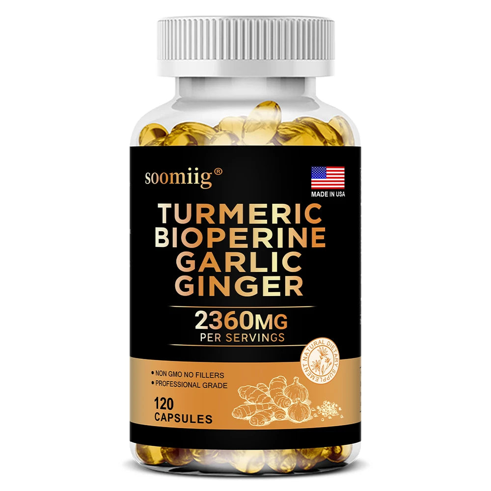 Turmeric Ginger Supplement with Garlic Curcumin Black Pepper, Support Joint Health, Promote Digestion, and Boost Immune Health