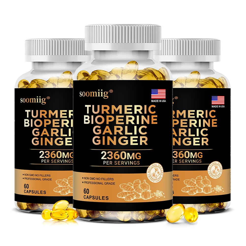 Turmeric Ginger Supplement with Garlic Curcumin Black Pepper, Support Joint Health, Promote Digestion, and Boost Immune Health