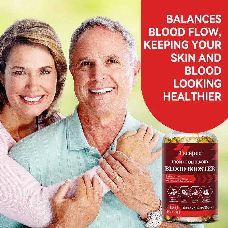 Iron + Folic Acid Supplement, with Vitamin C, B12 & Zinc, Blood Strengthener, Circulation Support Immune Support