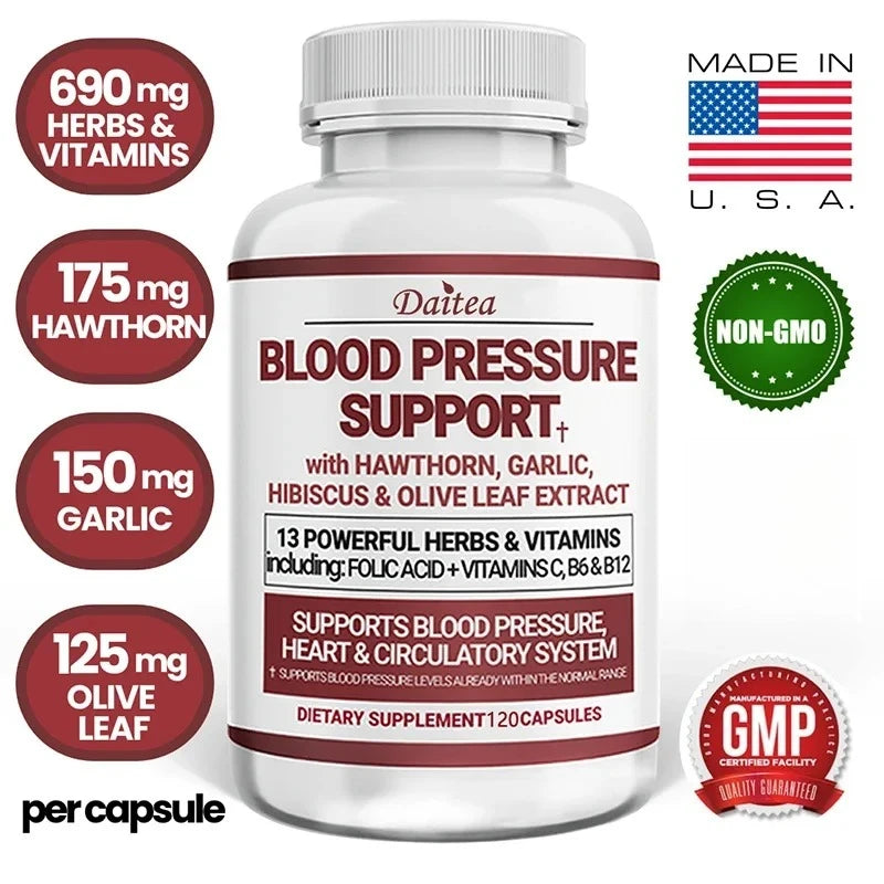 Daitea Circulatory Health Support Supplement with Hawthorn, Garlic and Olive Leaf Extracts - For Heart Support - 120 Capsules