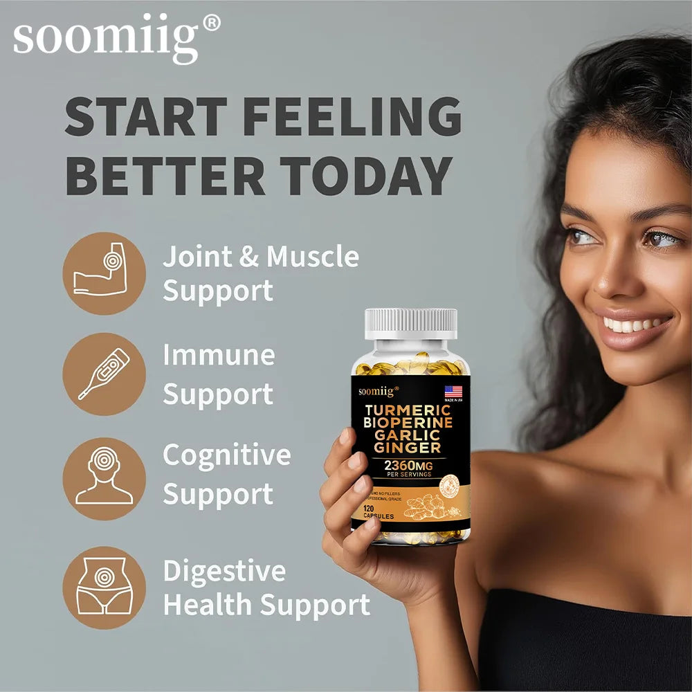 Turmeric Ginger Supplement with Garlic Curcumin Black Pepper, Support Joint Health, Promote Digestion, and Boost Immune Health