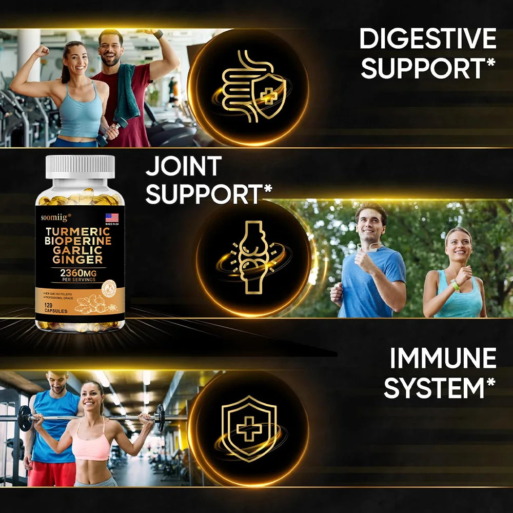 Turmeric Ginger Supplement with Garlic Curcumin Black Pepper, Support Joint Health, Promote Digestion, and Boost Immune Health