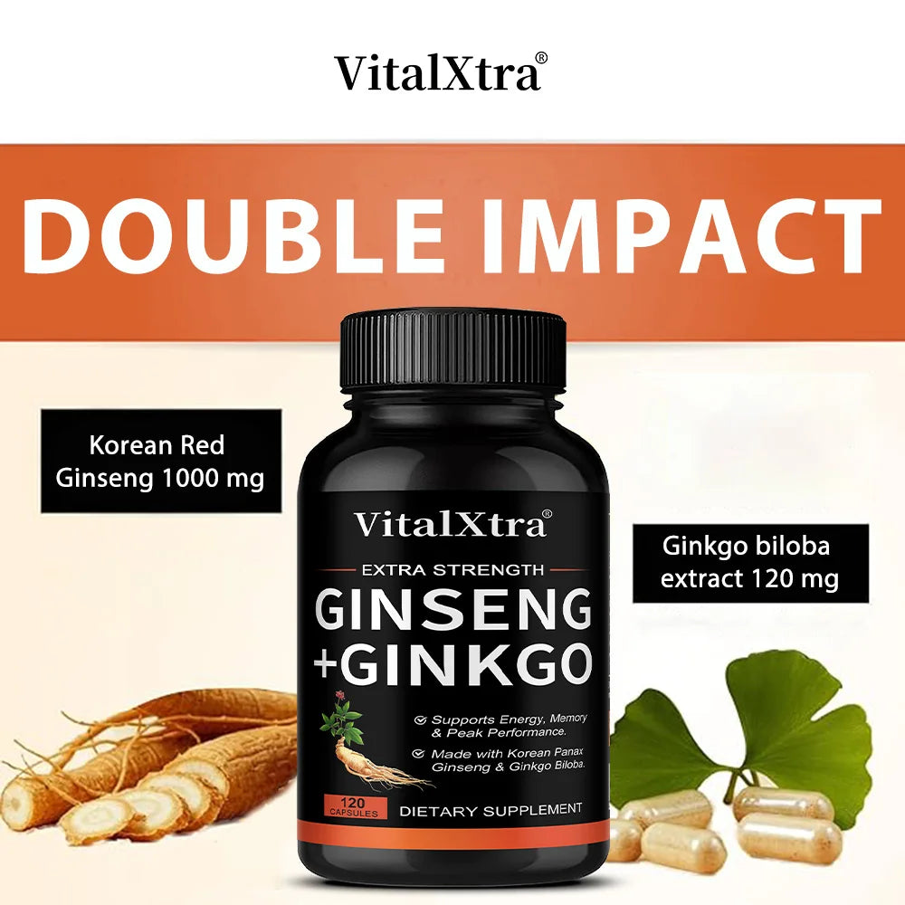 Energy Supplement Capsules Containing Ginseng and Ginkgo, Promote Brain Health, Support Memory, Focus and Regulate The Nervous