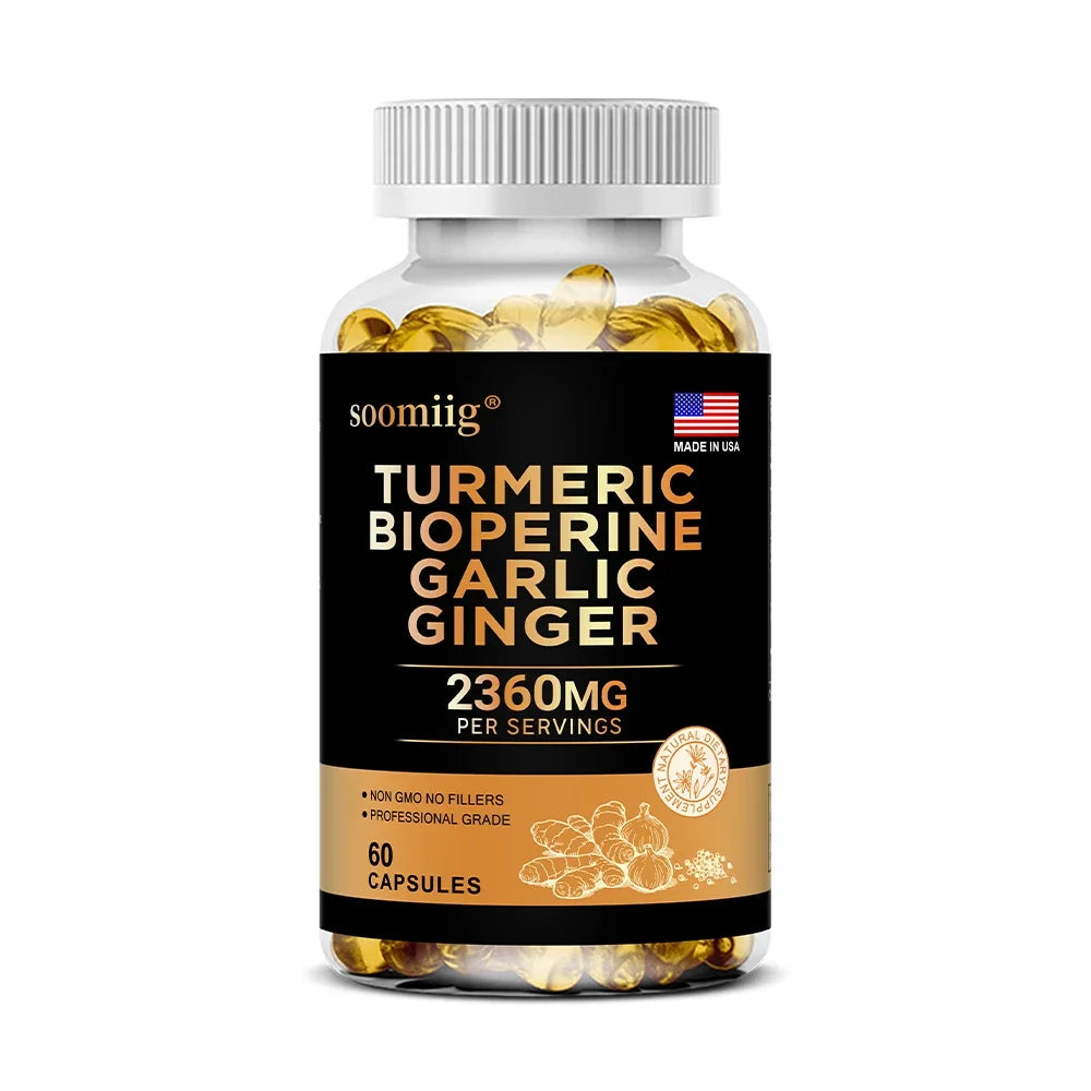 Turmeric Ginger Supplement with Garlic Curcumin Black Pepper, Support Joint Health, Promote Digestion, and Boost Immune Health