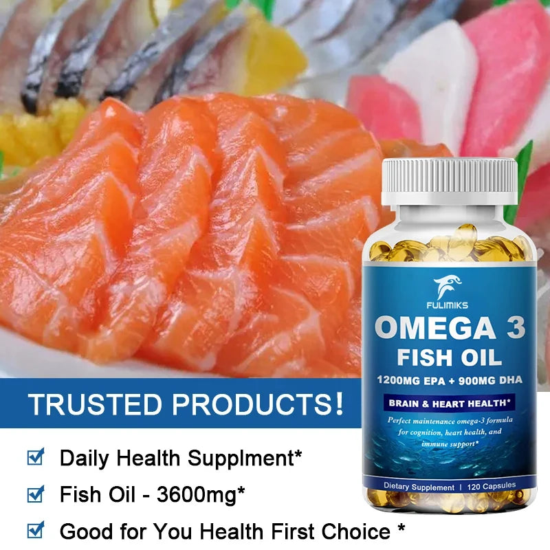 Buy 1 Get 1 Free! Omega 3 Fish Oil Capsules, Supports Heart Health Supplements Rich DHA EPA Fish Oil Capsules Improve Bad Mood