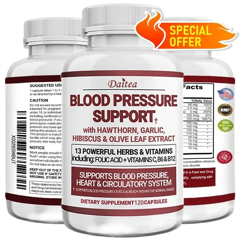 Daitea Circulatory Health Support Supplement with Hawthorn, Garlic and Olive Leaf Extracts - For Heart Support - 120 Capsules