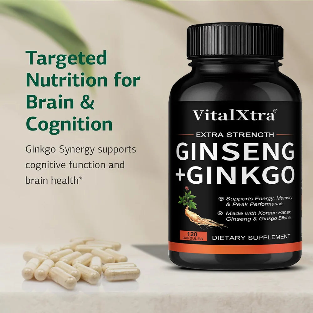 Energy Supplement Capsules Containing Ginseng and Ginkgo, Promote Brain Health, Support Memory, Focus and Regulate The Nervous