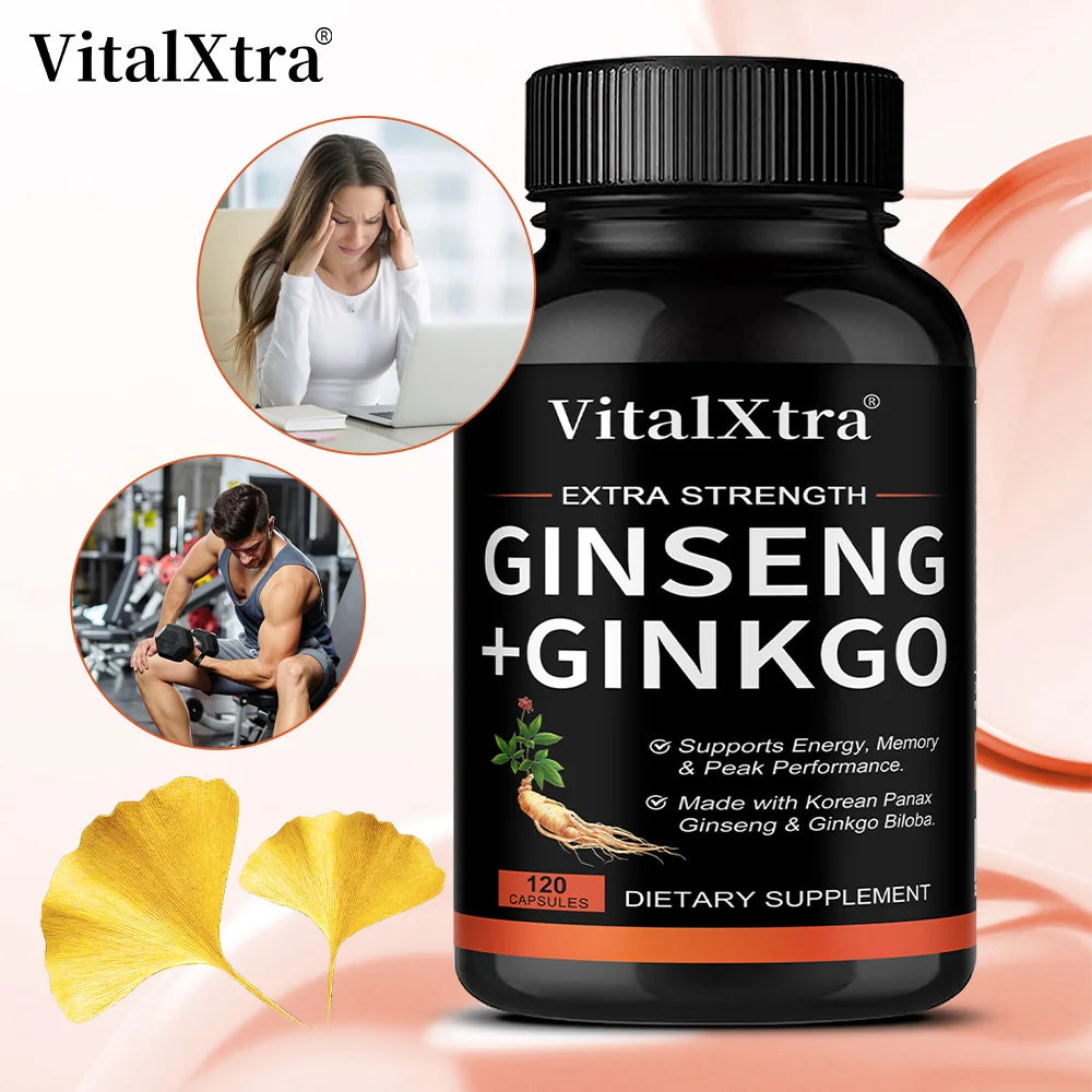 Energy Supplement Capsules Containing Ginseng and Ginkgo, Promote Brain Health, Support Memory, Focus and Regulate The Nervous