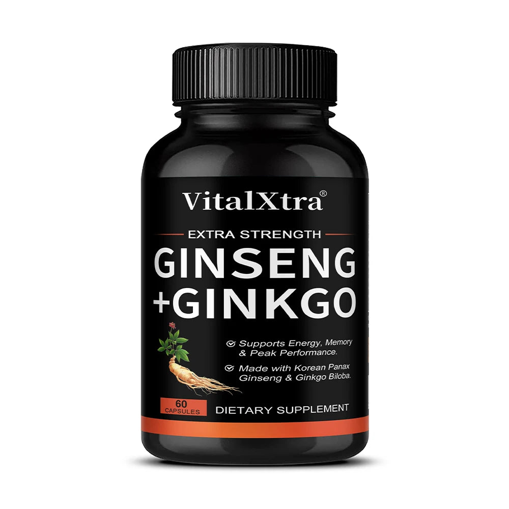 Energy Supplement Capsules Containing Ginseng and Ginkgo, Promote Brain Health, Support Memory, Focus and Regulate The Nervous