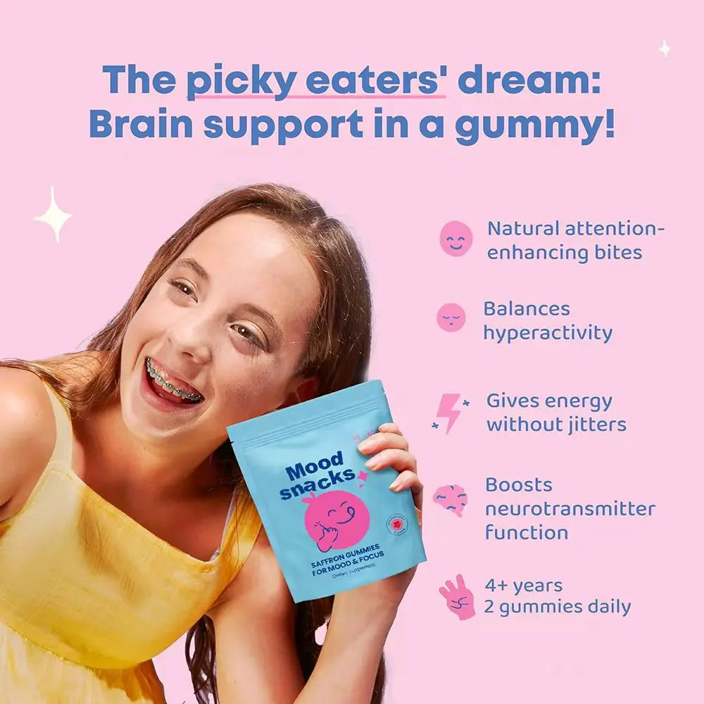 Saffron Gummies for Kids Mood Supplement, Kids Mood Boost Vegan Vitamin Gummy: Calming Magnesium Citrate Supplement for Children