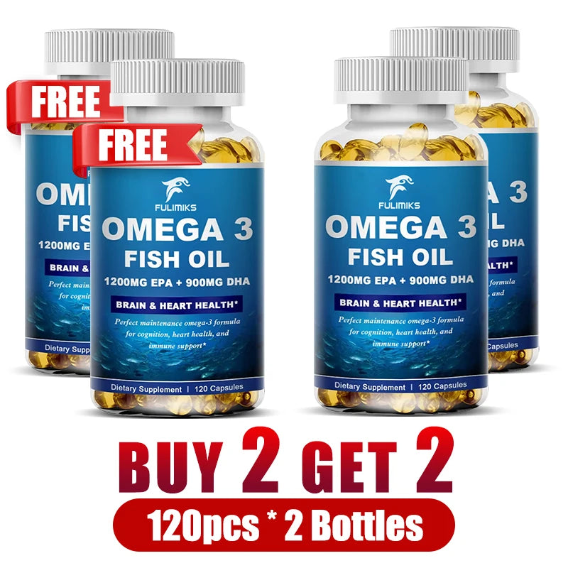 Buy 1 Get 1 Free! Omega 3 Fish Oil Capsules, Supports Heart Health Supplements Rich DHA EPA Fish Oil Capsules Improve Bad Mood