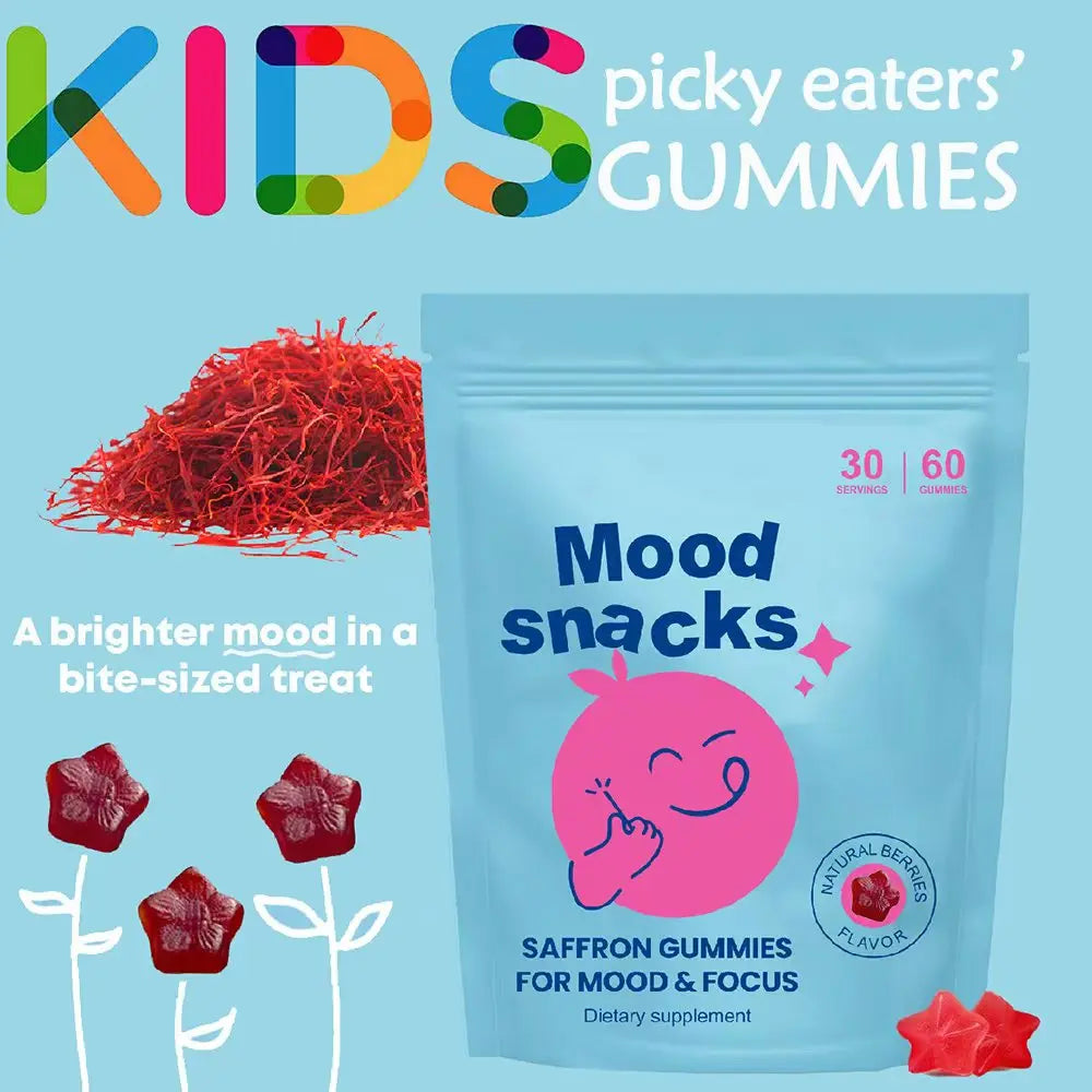 Saffron Gummies for Kids Mood Supplement, Kids Mood Boost Vegan Vitamin Gummy: Calming Magnesium Citrate Supplement for Children