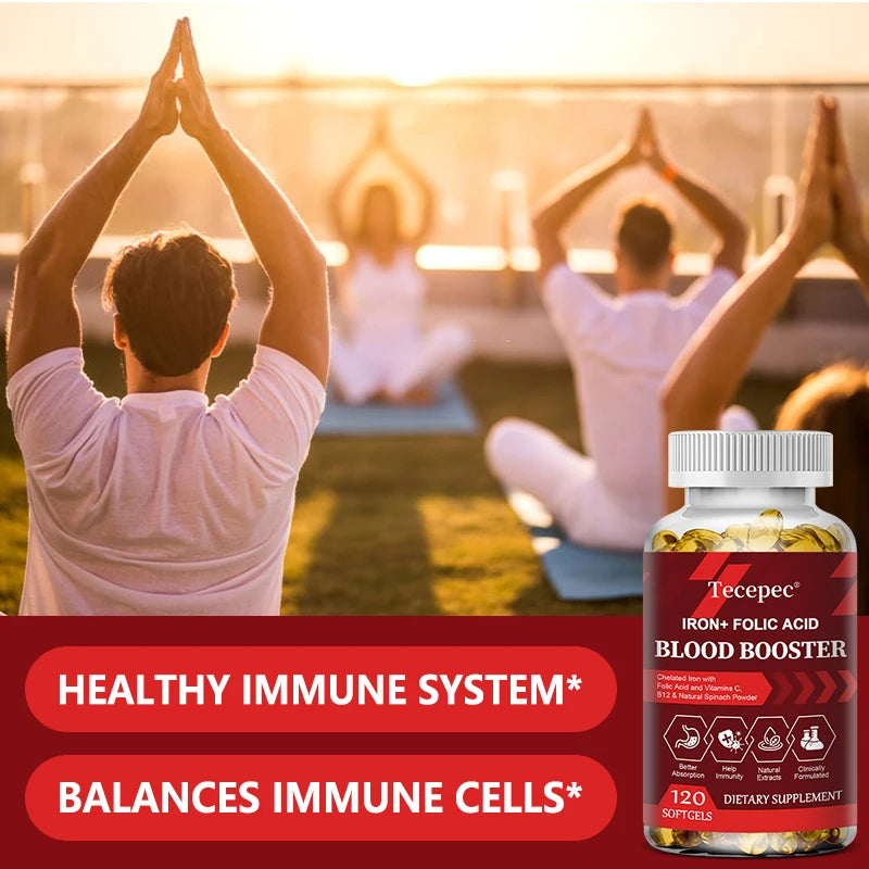 Iron + Folic Acid Supplement, with Vitamin C, B12 & Zinc, Blood Strengthener, Circulation Support Immune Support