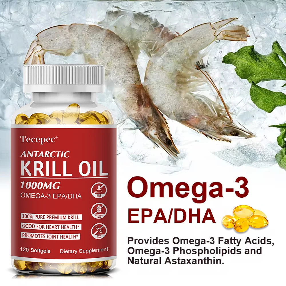 Antarctic Krill Oil Supplement - Omega-3 EPA, DHA, Astaxanthin - Supports Brain and Heart Health, Cardiovascular Health
