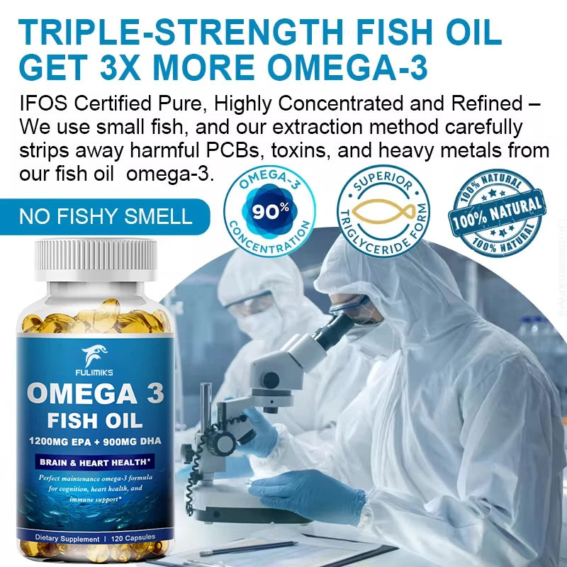 Buy 1 Get 1 Free! Omega 3 Fish Oil Capsules, Supports Heart Health Supplements Rich DHA EPA Fish Oil Capsules Improve Bad Mood