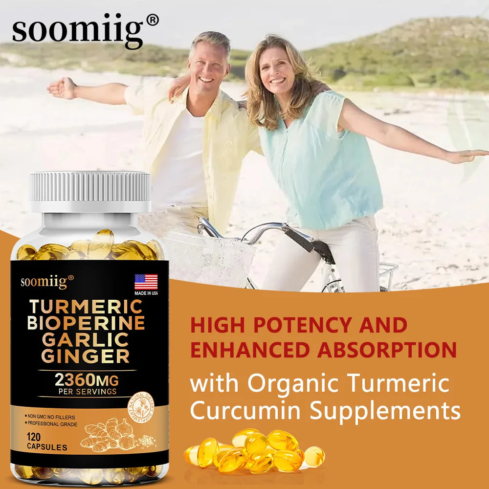 Turmeric Ginger Supplement with Garlic Curcumin Black Pepper, Support Joint Health, Promote Digestion, and Boost Immune Health