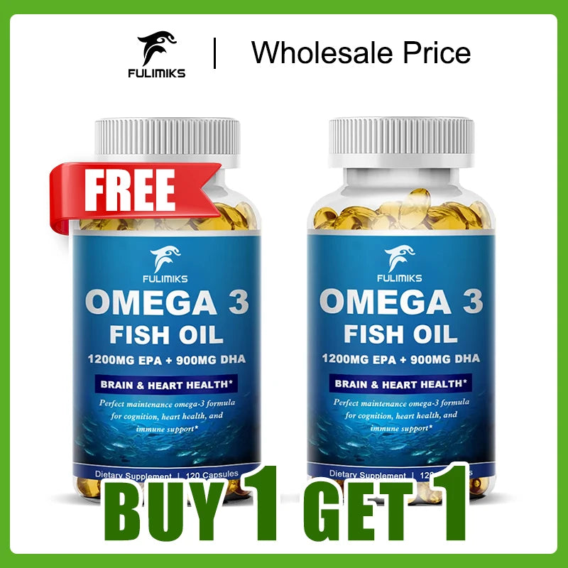 Buy 1 Get 1 Free! Omega 3 Fish Oil Capsules, Supports Heart Health Supplements Rich DHA EPA Fish Oil Capsules Improve Bad Mood