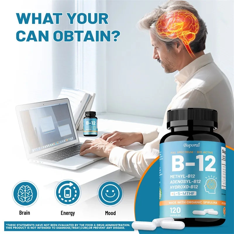 Vitamin B12 - Supports Energy, Focus, Mood, Improves Energy Levels, Thinking, Nervous System, Relieves Fatigue