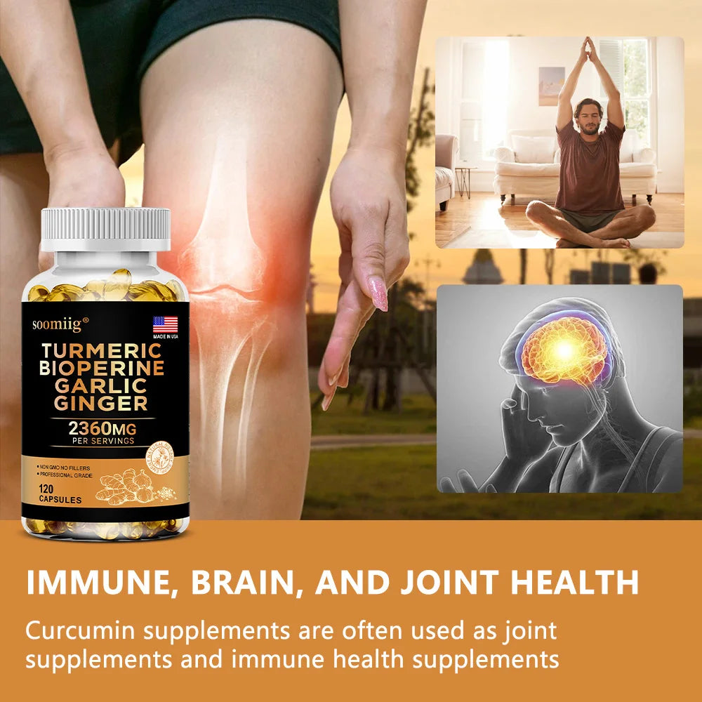 Turmeric Ginger Supplement with Garlic Curcumin Black Pepper, Support Joint Health, Promote Digestion, and Boost Immune Health