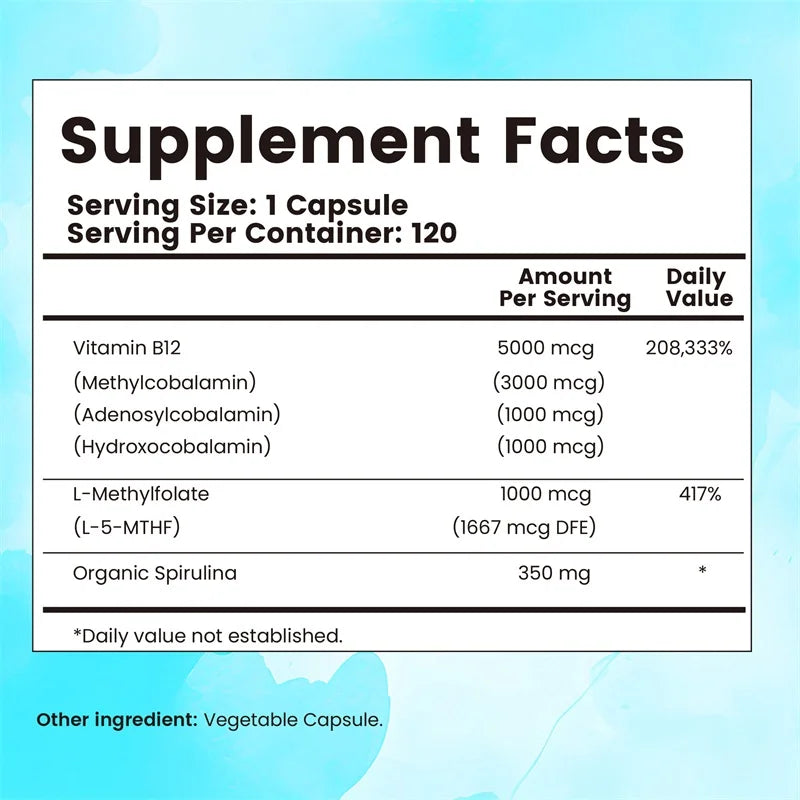 Vitamin B12 - Supports Energy, Focus, Mood, Improves Energy Levels, Thinking, Nervous System, Relieves Fatigue