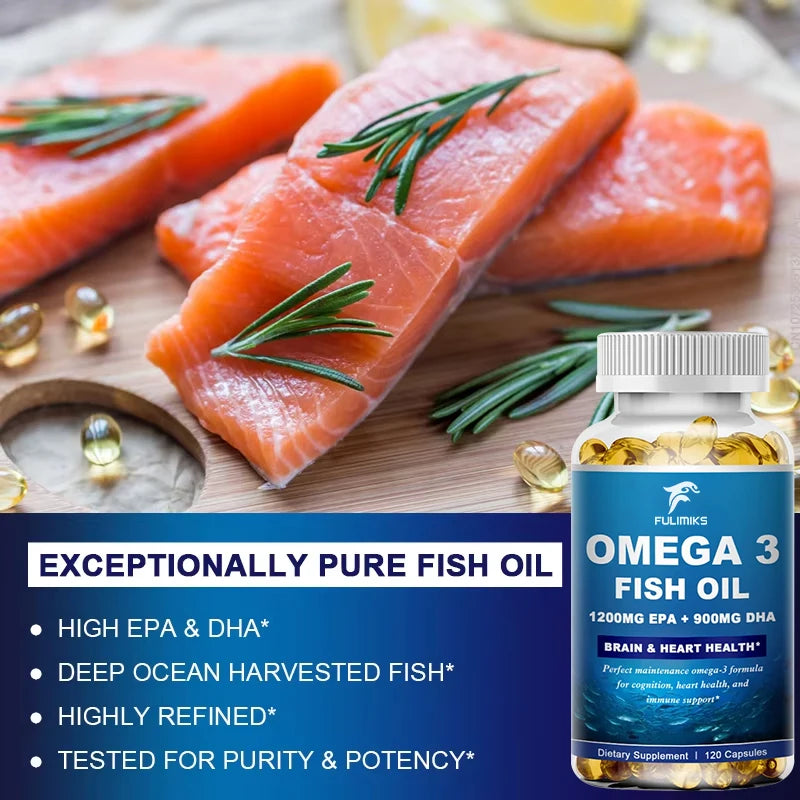 Buy 1 Get 1 Free! Omega 3 Fish Oil Capsules, Supports Heart Health Supplements Rich DHA EPA Fish Oil Capsules Improve Bad Mood