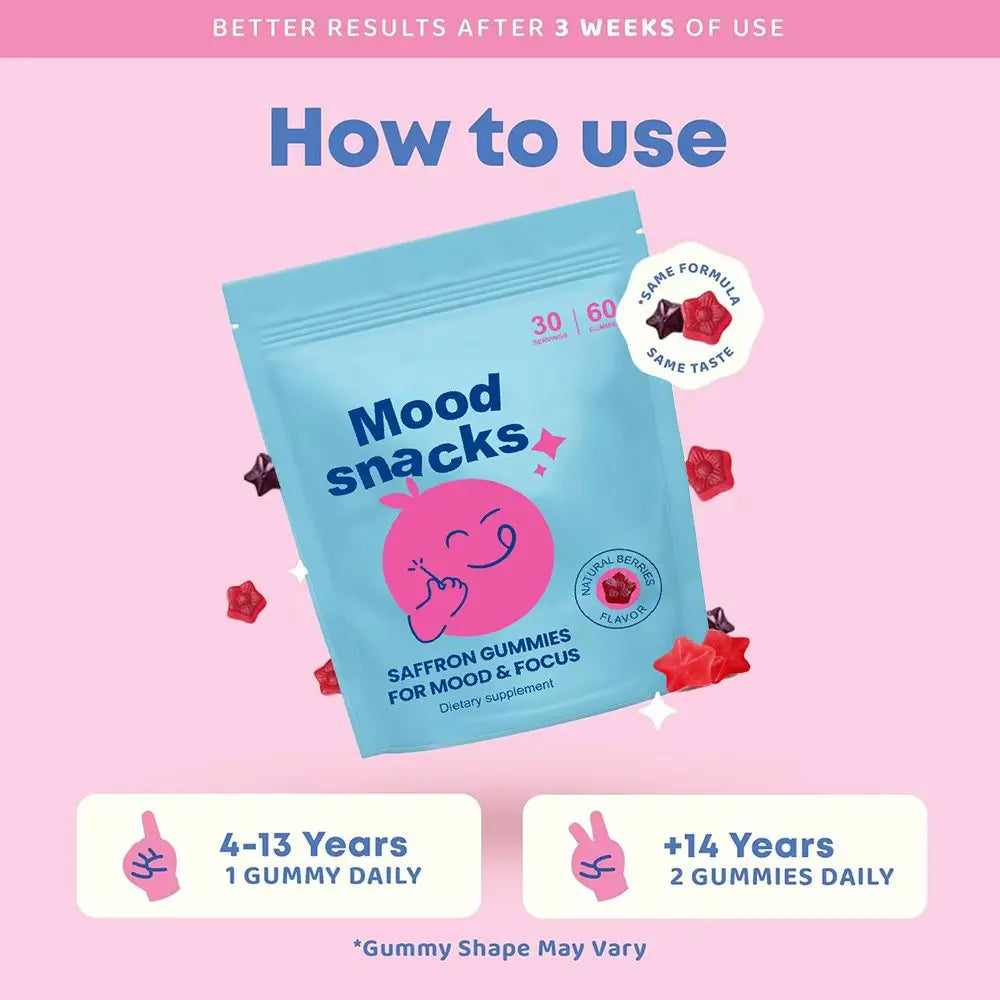 Saffron Gummies for Kids Mood Supplement, Kids Mood Boost Vegan Vitamin Gummy: Calming Magnesium Citrate Supplement for Children