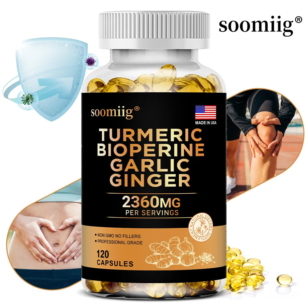 Turmeric Ginger Supplement with Garlic Curcumin Black Pepper, Support Joint Health, Promote Digestion, and Boost Immune Health