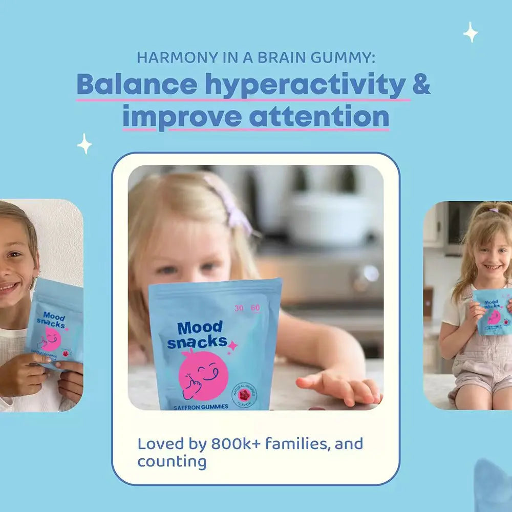 Saffron Gummies for Kids Mood Supplement, Kids Mood Boost Vegan Vitamin Gummy: Calming Magnesium Citrate Supplement for Children