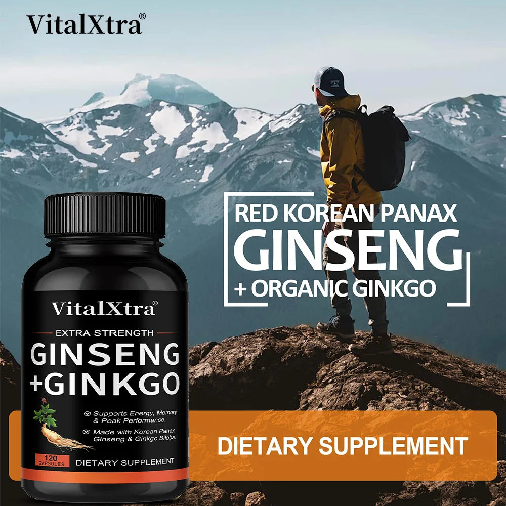 Energy Supplement Capsules Containing Ginseng and Ginkgo, Promote Brain Health, Support Memory, Focus and Regulate The Nervous
