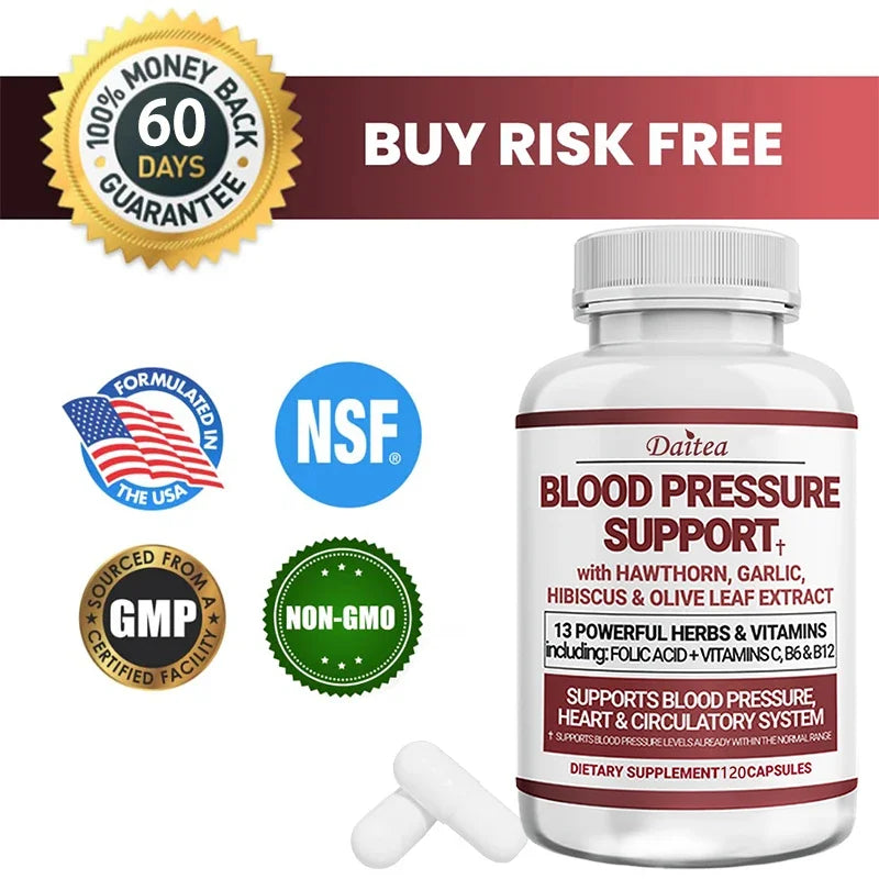 Daitea Circulatory Health Support Supplement with Hawthorn, Garlic and Olive Leaf Extracts - For Heart Support - 120 Capsules