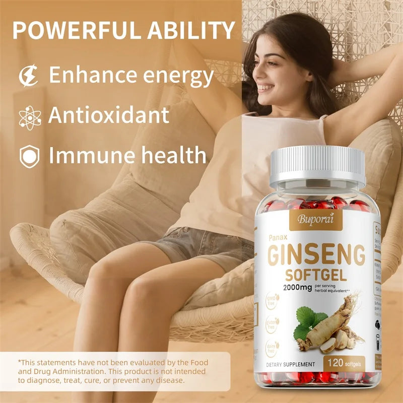 Red Panax Ginseng Supplement - Supports Energy Production, Immune Health, Physical Performance, Memory, Antioxidant Protection